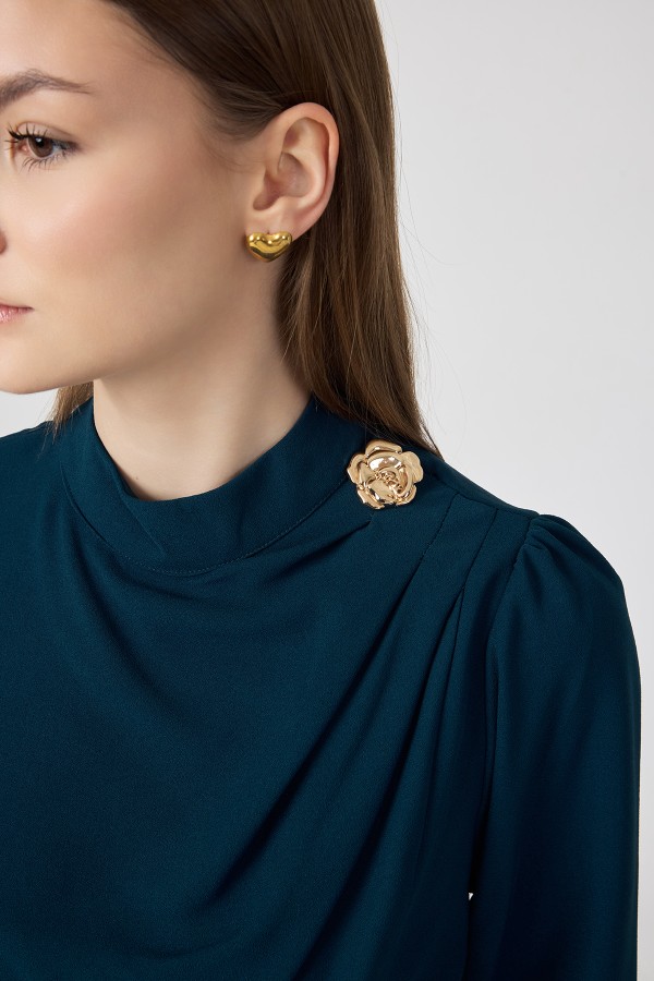 Elora Drapeli Elbise - Petrol