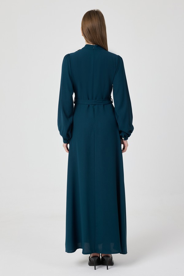 Elora Drapeli Elbise - Petrol