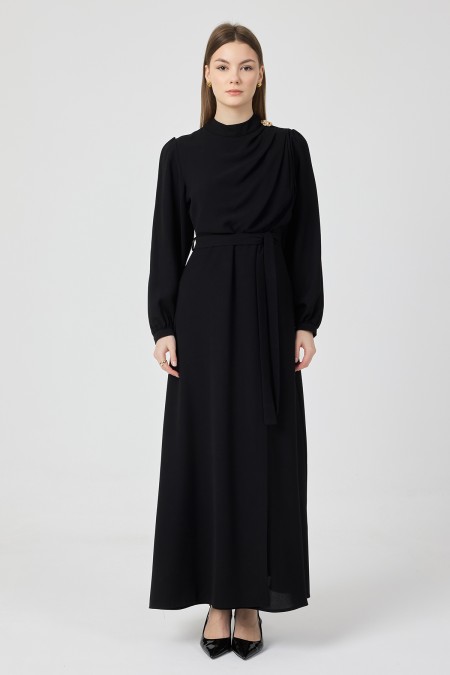 Elora Draped Dress - Black