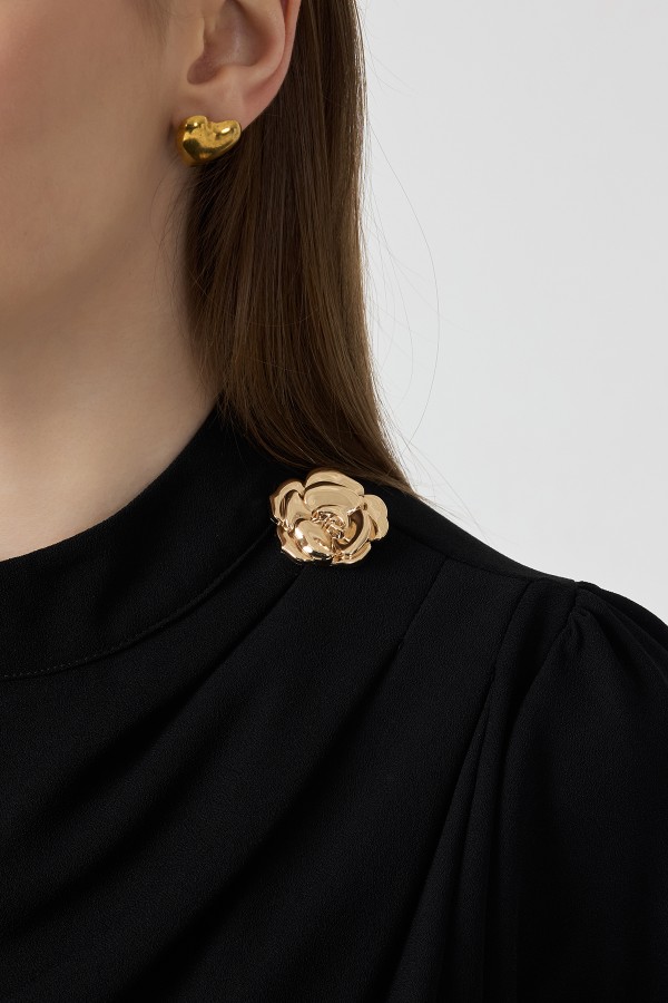 Elora Drapeli Elbise - Siyah