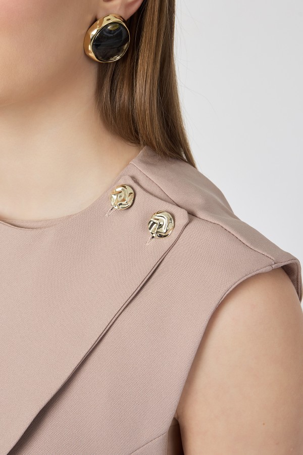 Asimetrik Yelekli Takım - Bej