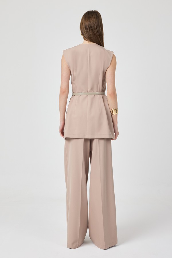 Asimetrik Yelekli Takım - Bej