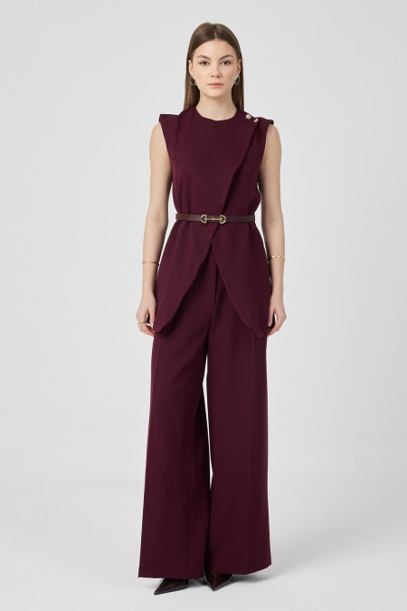 Asymmetrical Vest Set - Plum