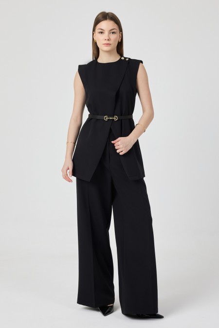 Asymmetrical Vest Suit - Black
