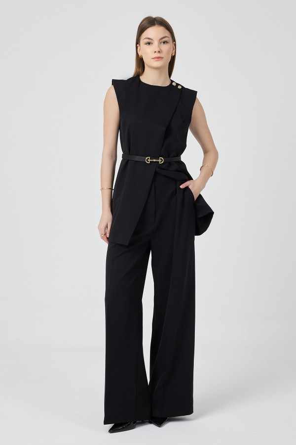 Asimetrik Yelekli Takım - Siyah