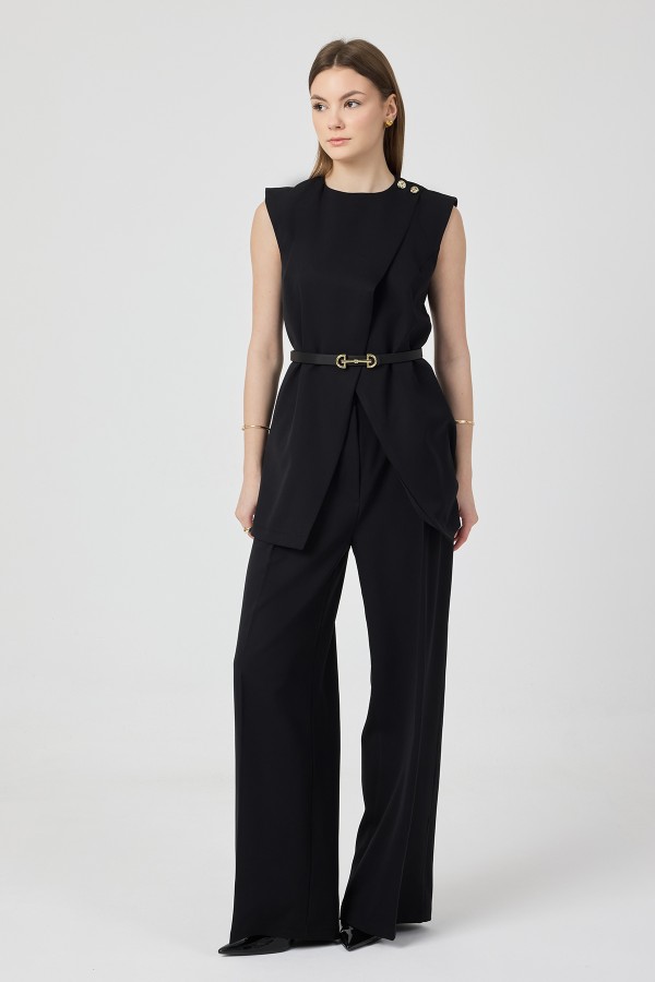 Asimetrik Yelekli Takım - Siyah