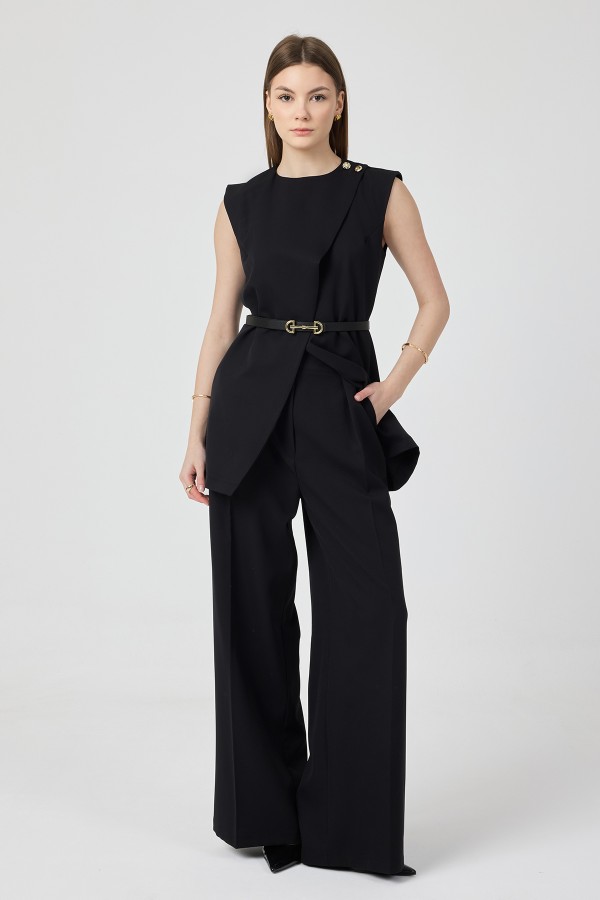 Asimetrik Yelekli Takım - Siyah