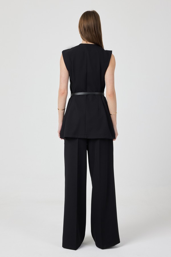 Asimetrik Yelekli Takım - Siyah