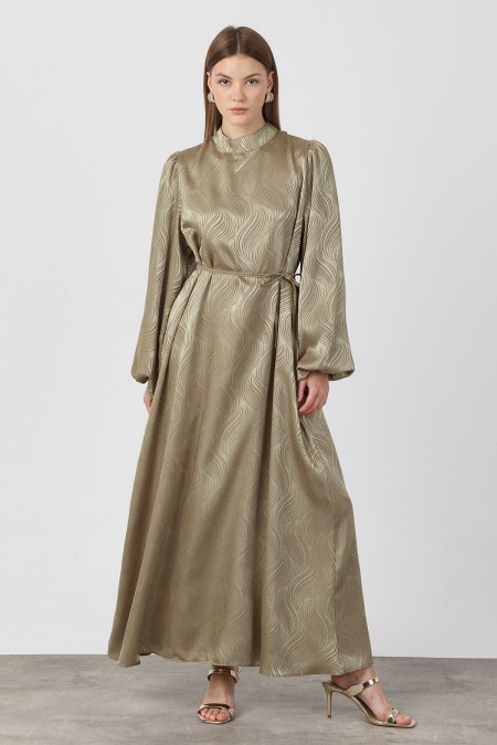 Balloon Sleeve Jacquard Dress - Çağla
