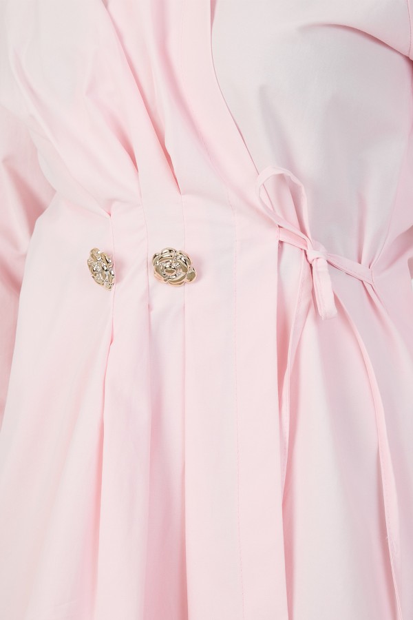 Bağlamalı Terikoton Gömlek - Pembe