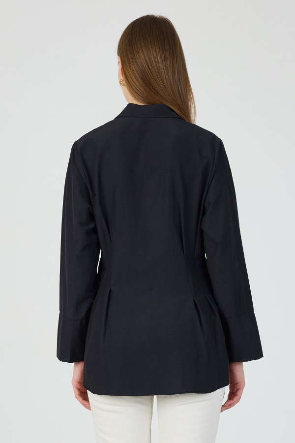 Terrycotton Shirt with Belt Detail - Black