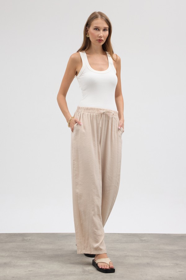 Beli Lastikli Modal Pantolon - Bej