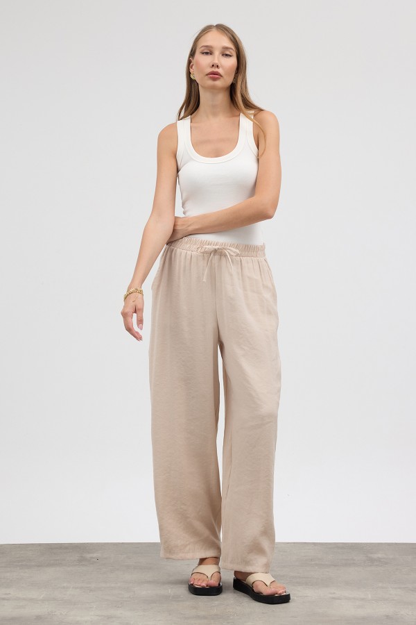 Beli Lastikli Modal Pantolon - Bej
