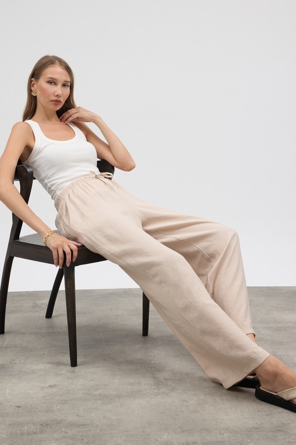 Beli Lastikli Modal Pantolon - Bej