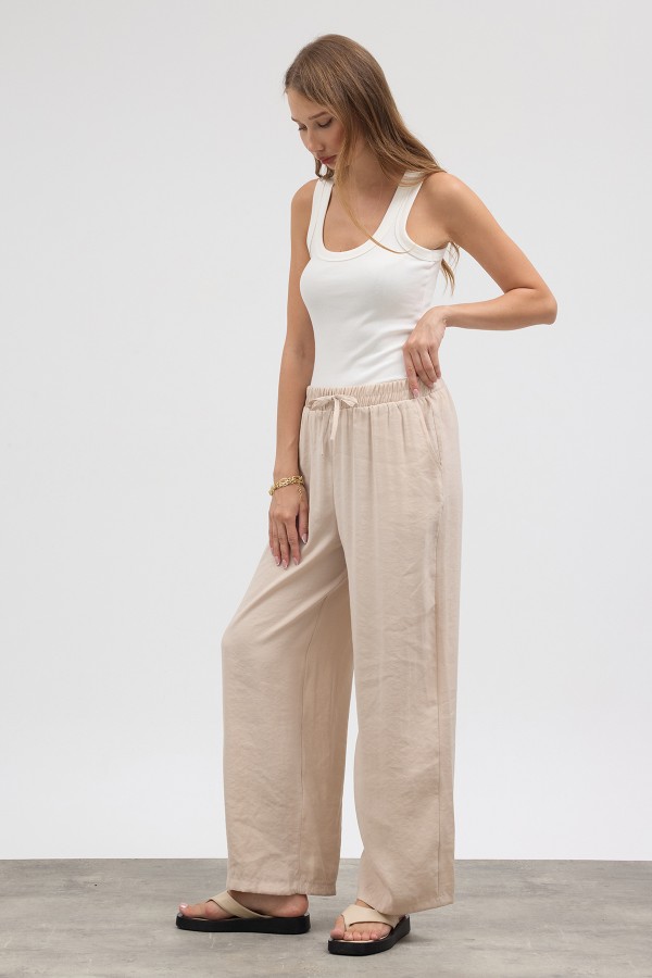 Beli Lastikli Modal Pantolon - Bej