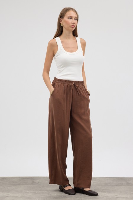 Beli Lastikli Modal Pantolon - Kahve