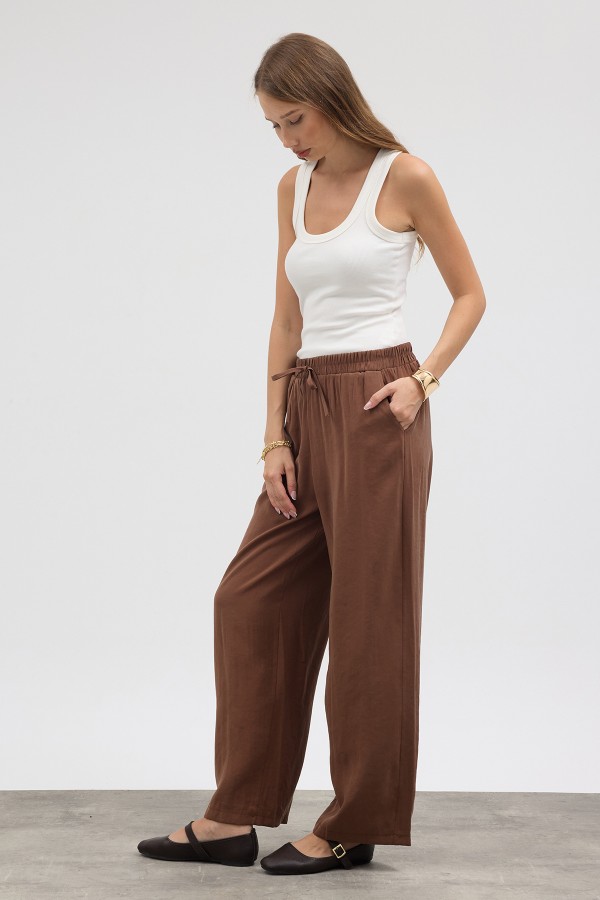 Beli Lastikli Modal Pantolon - Kahve