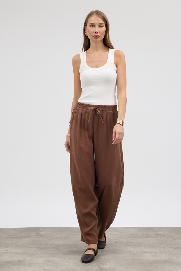 Beli Lastikli Modal Pantolon - Kahve