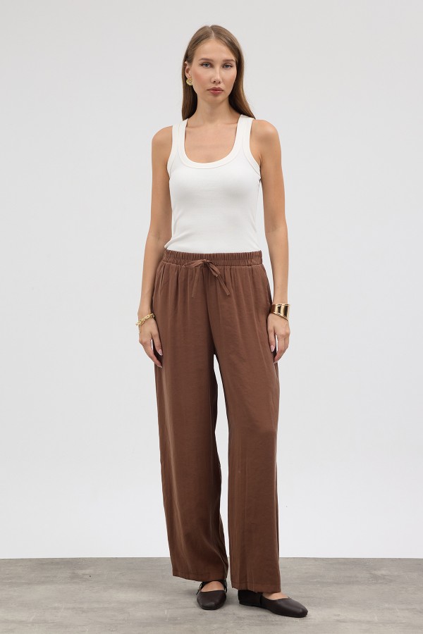 Beli Lastikli Modal Pantolon - Kahve
