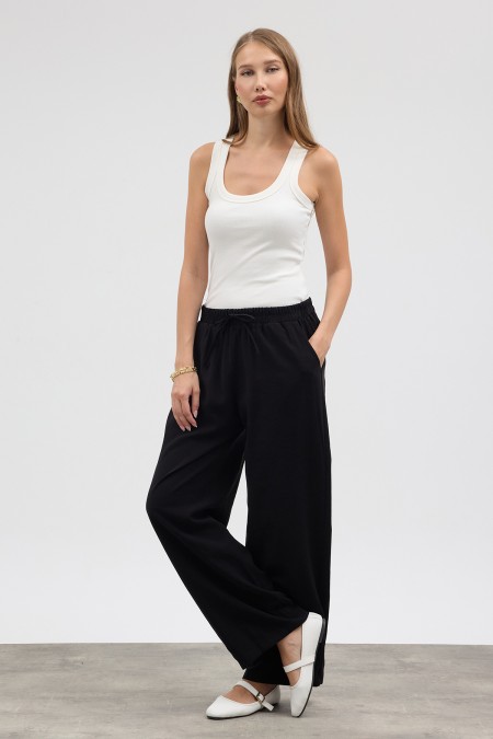 Beli Lastikli Modal Pantolon - Siyah
