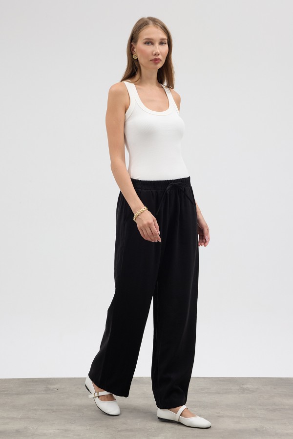 Beli Lastikli Modal Pantolon - Siyah