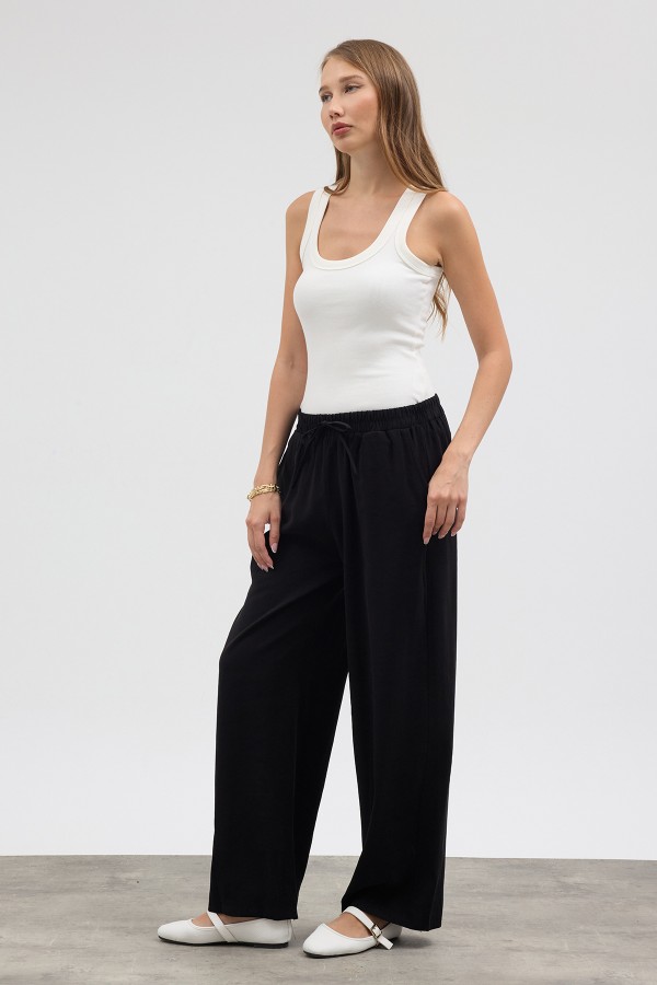 Beli Lastikli Modal Pantolon - Siyah