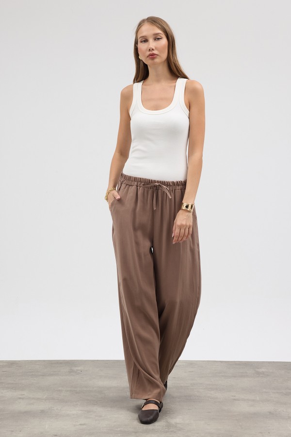 Beli Lastikli Modal Pantolon - Vizon