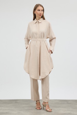 Modal Cupra Tunic and Pants Set - Beige