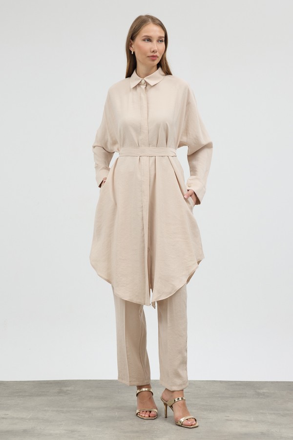 Modal Cupra Tunic and Pants Set - Beige