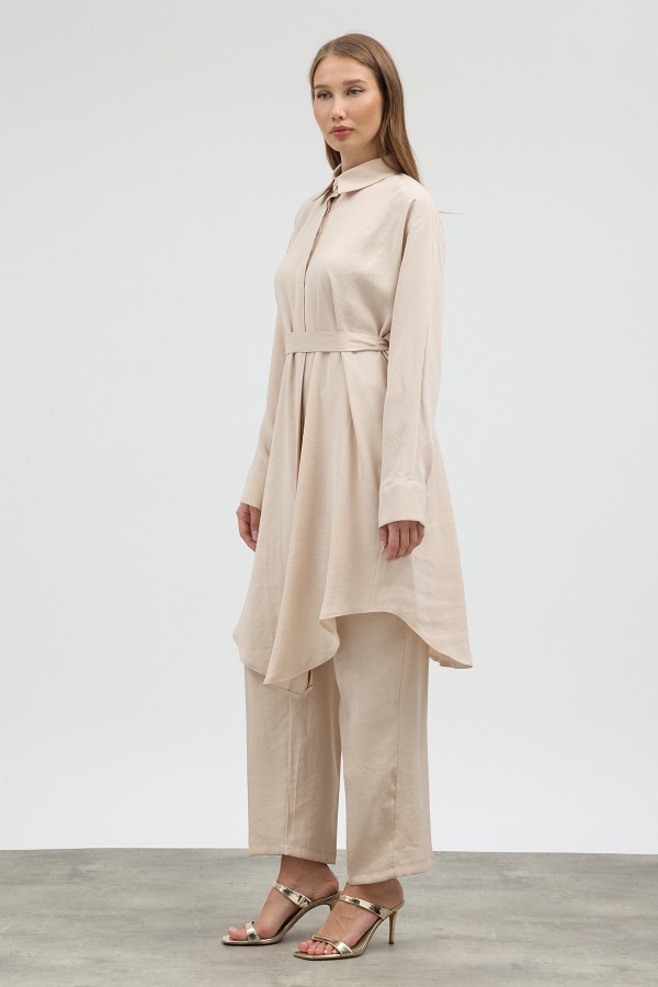 Modal Cupra Tunic and Pants Set - Beige