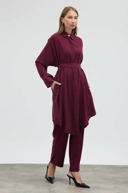 Modal Cupra Tunik Pantolon Takım - Bordo