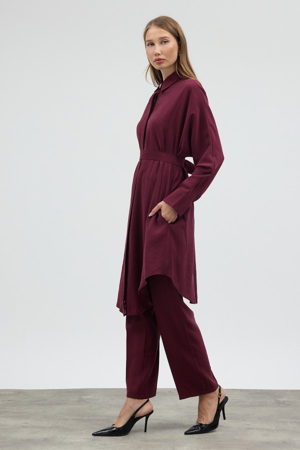 Modal Cupra Tunic and Pants Set - Burgundy