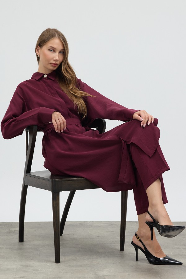 Modal Cupra Tunic and Pants Set - Burgundy