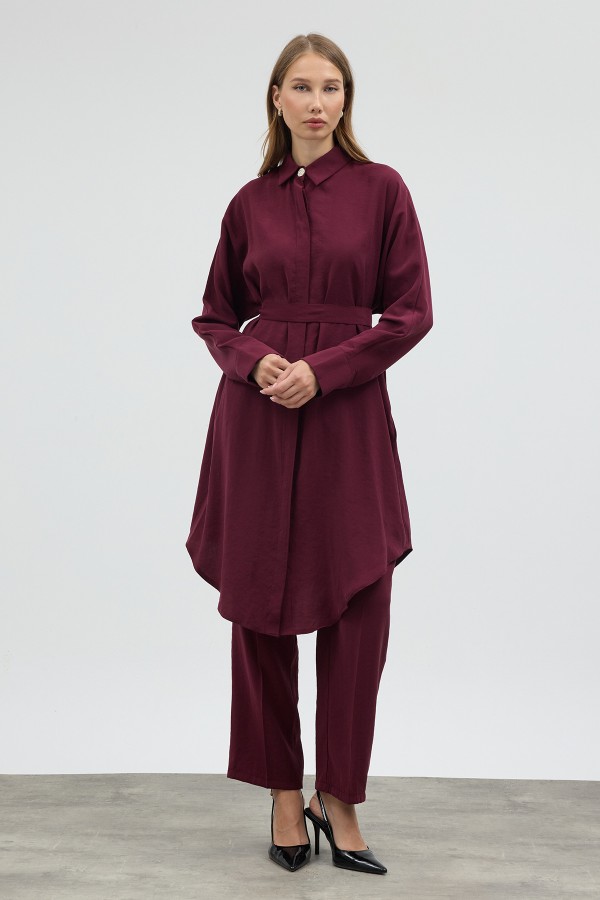 Modal Cupra Tunic and Pants Set - Burgundy