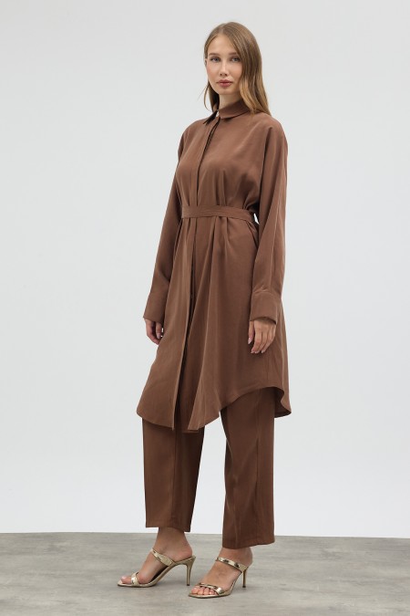 Modal Cupra Tunik Pantolon Takım - Camel