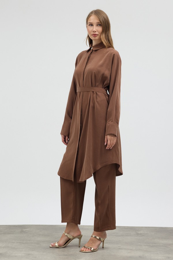 Modal Cupra Tunik Pantolon Takım - Camel