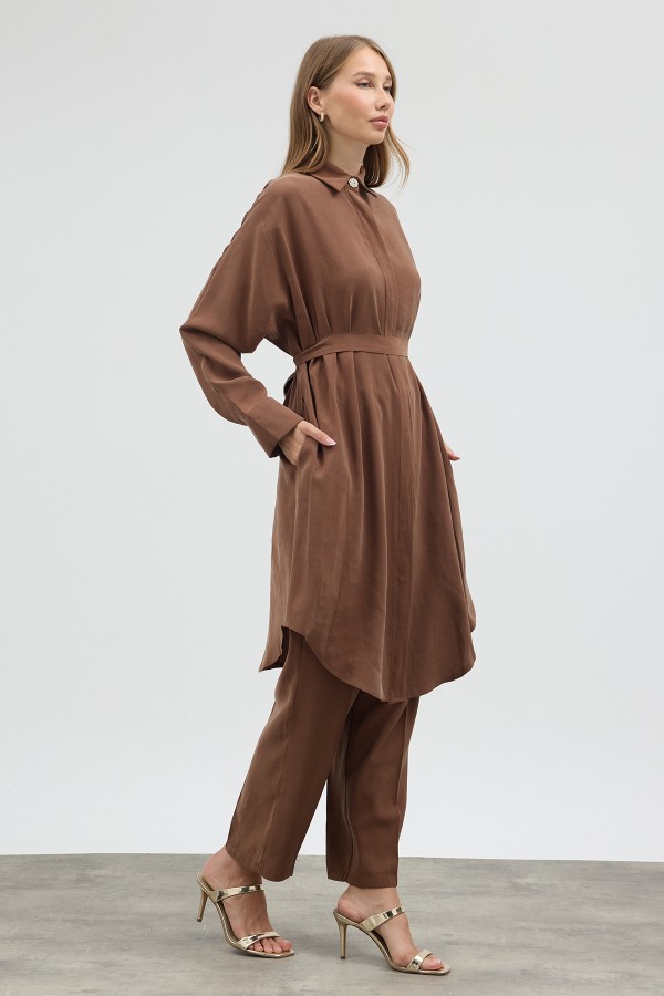 Modal Cupra Tunic and Pants Set - Camel