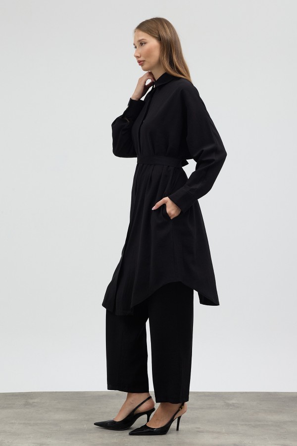 Modal Cupra Tunic and Pants Set - Black