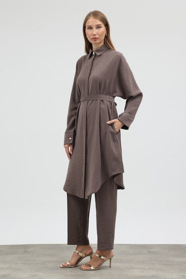 Modal Cupra Tunic and Pants Set - Mink
