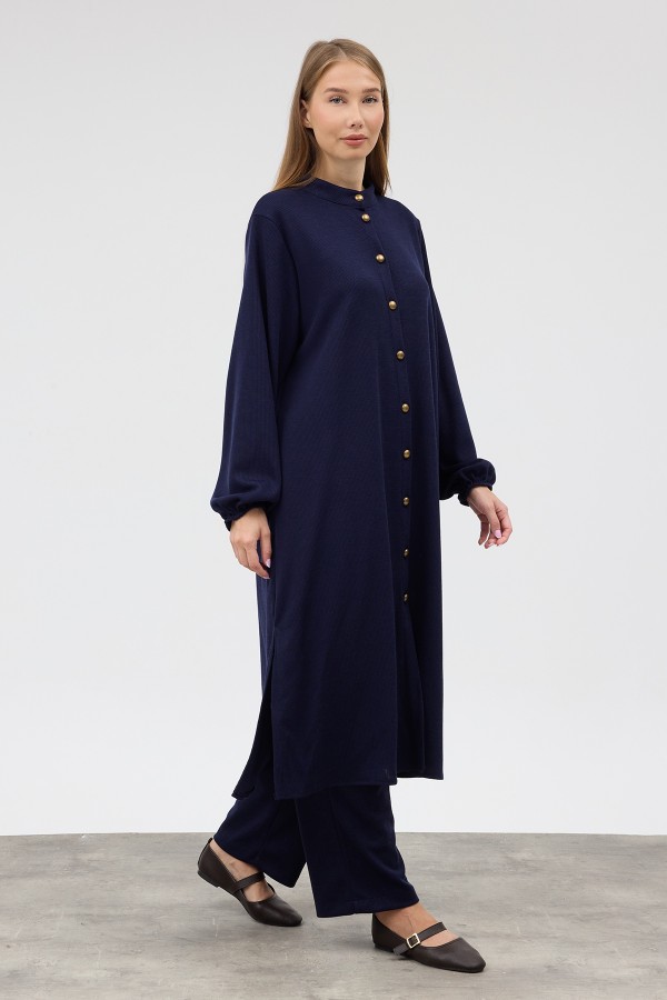 Long Tunic and Trousers Knitted Set - Navy Blue Long Tunic and Trousers Knitted Set - Navy Blue