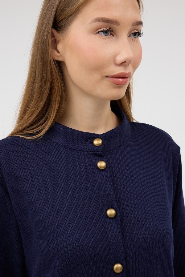 Long Tunic and Trousers Knitted Set - Navy Blue