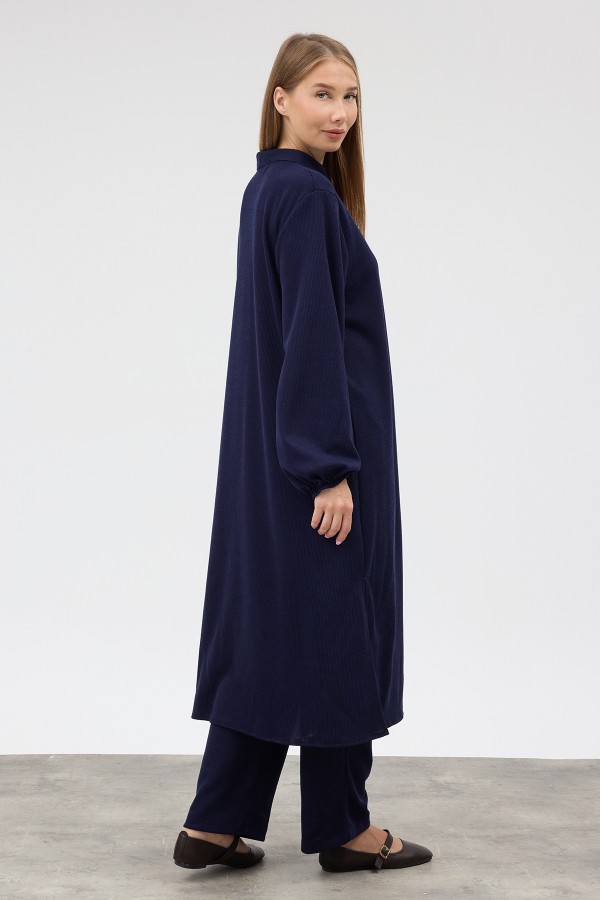Long Tunic and Trousers Knitted Set - Navy Blue