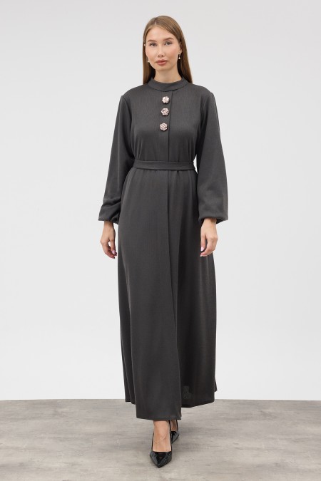 Button Detail Knitted Dress - Anthracite