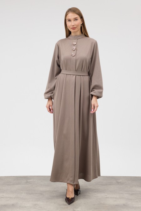 Button Detail Knitted Dress - Mink