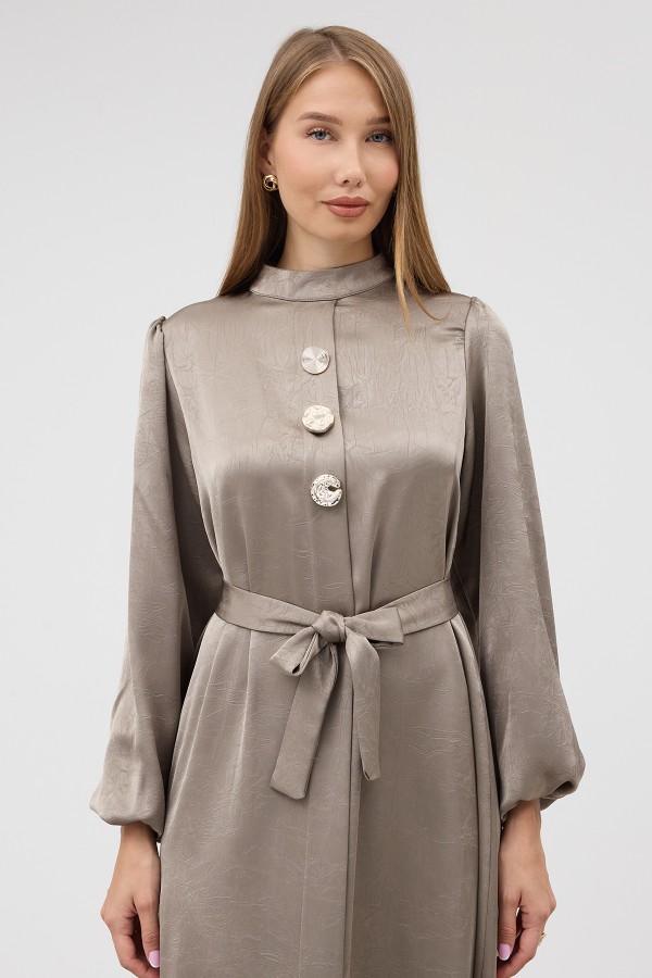 Button Detail Satin Evening Dress - Grey