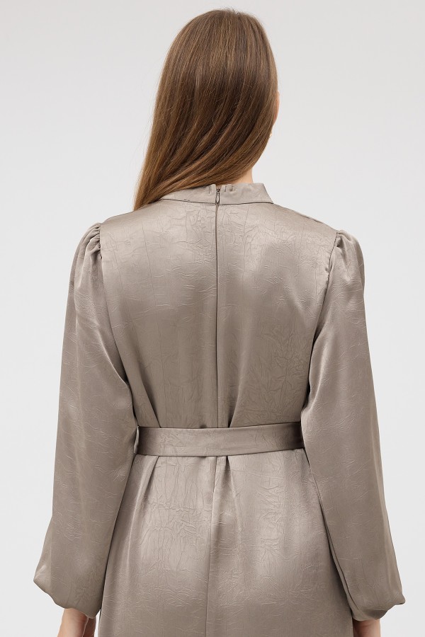 Button Detail Satin Evening Dress - Grey
