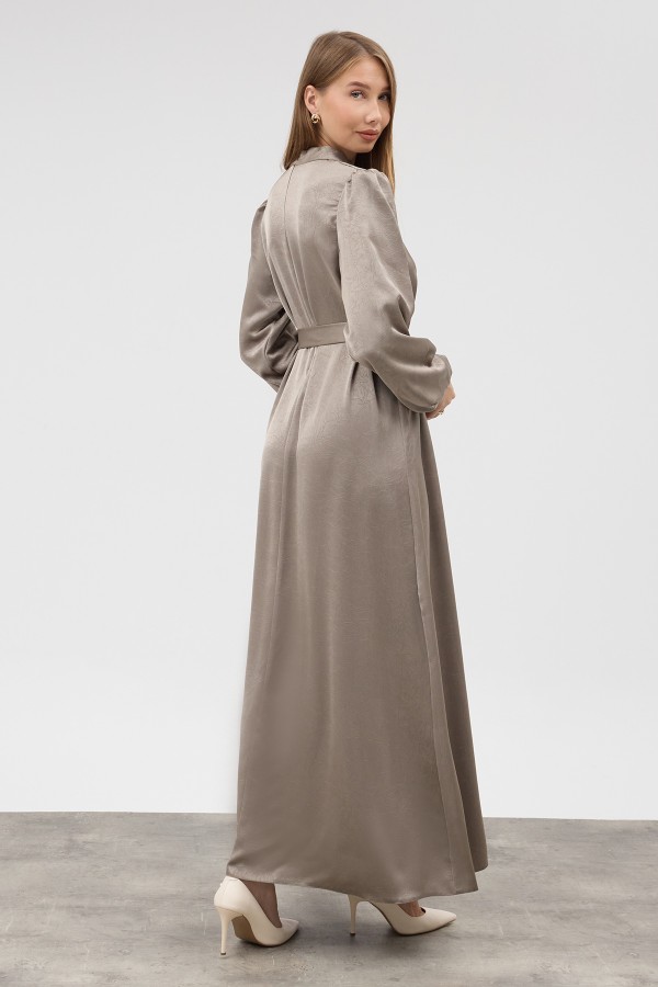 Button Detail Satin Evening Dress - Grey