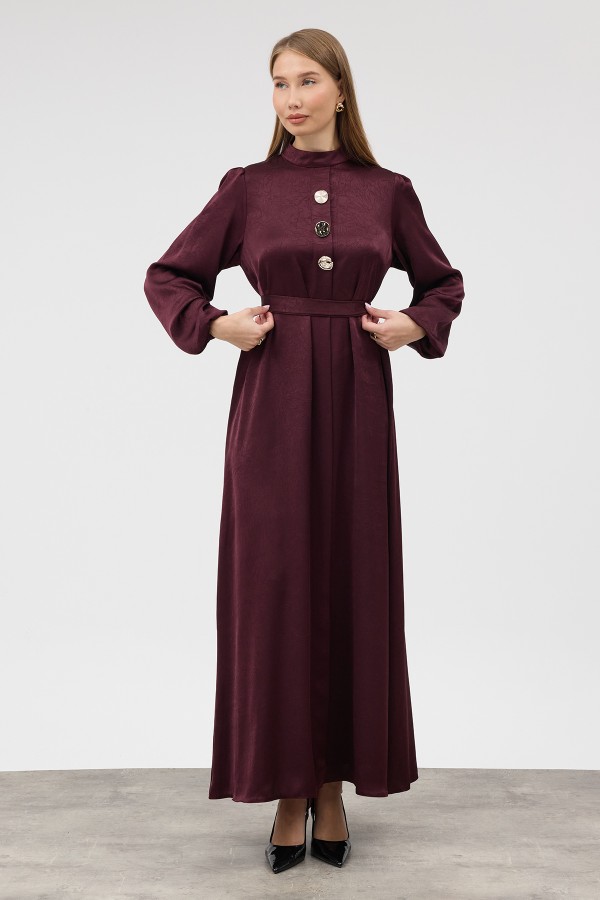 Button-Detailed Satin Evening Dress - Plum