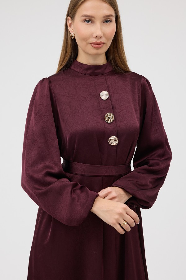 Button-Detailed Satin Evening Dress - Plum