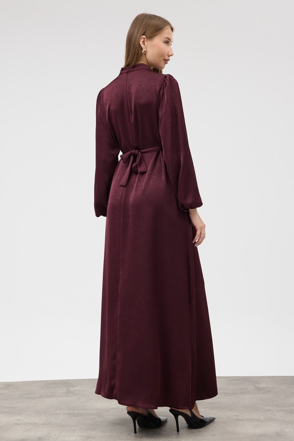 Button-Detailed Satin Evening Dress - Plum